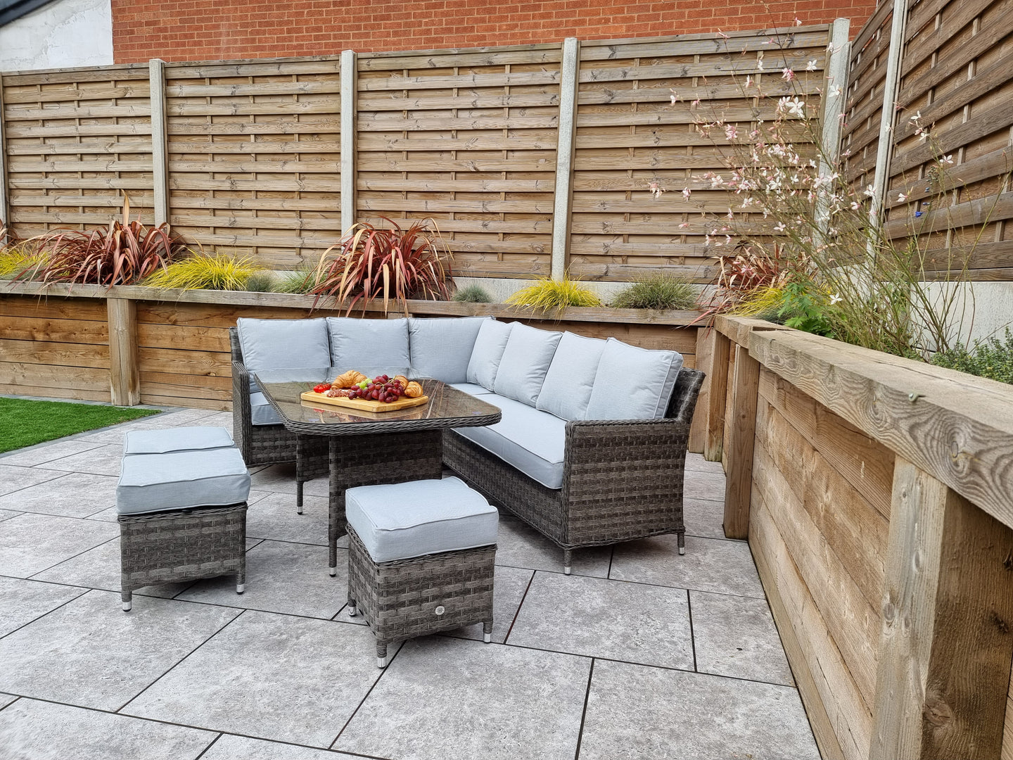 Signature Weave - Edwina Outdoor Corner Sofa Dining Set with Ottoman Stool Seats